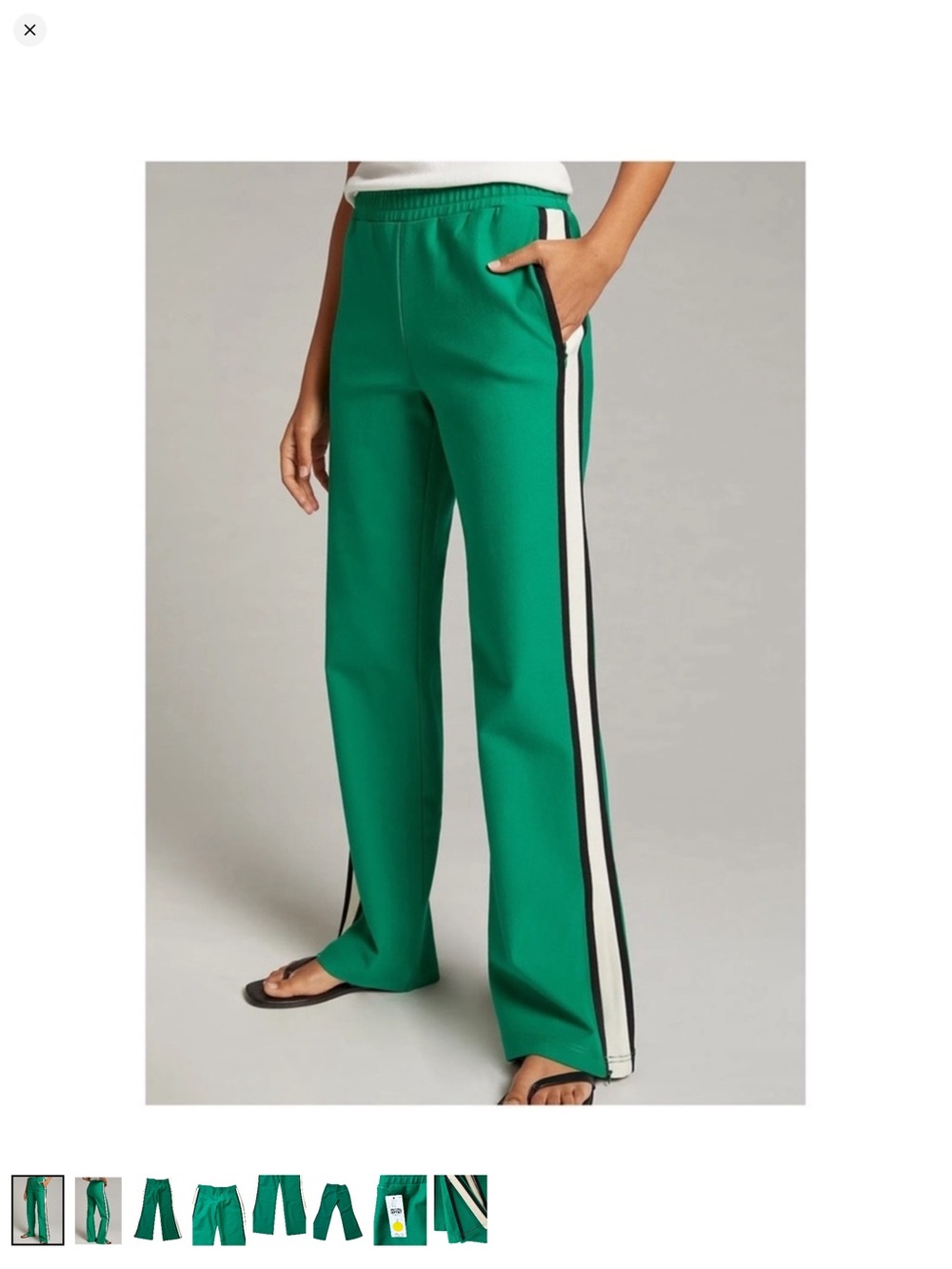 Maeve Emerald Green Straight-Leg Pants with Black & White Side Stripes